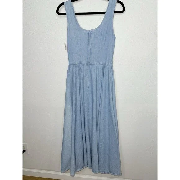 Vintage Denim Tank Dress 6 Rhinestone Fit Flare Old Western 80’s Tie Front P - Picture 8 of 14